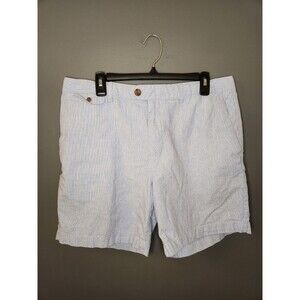 Banana Republic Shorts Men's 35 Blue Striped Linen Blend 7" Chino Casual Preppy